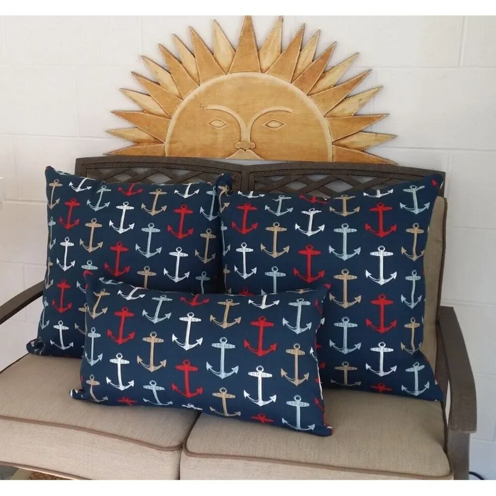 Bryant Nautical Anchors Lumbar 14X24 Zippered Throw‎ Pillow Cover Navy White NEW